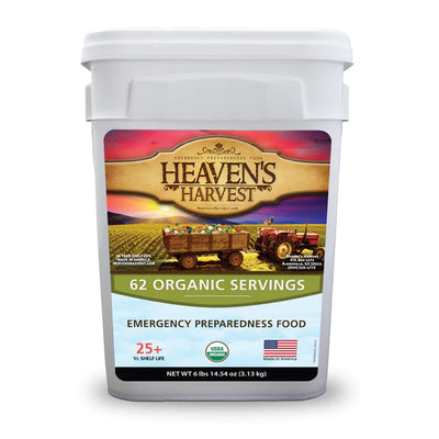 Organic Emergency Survival Food Bucket Kit [62 Servings] by Heaven's Harvest