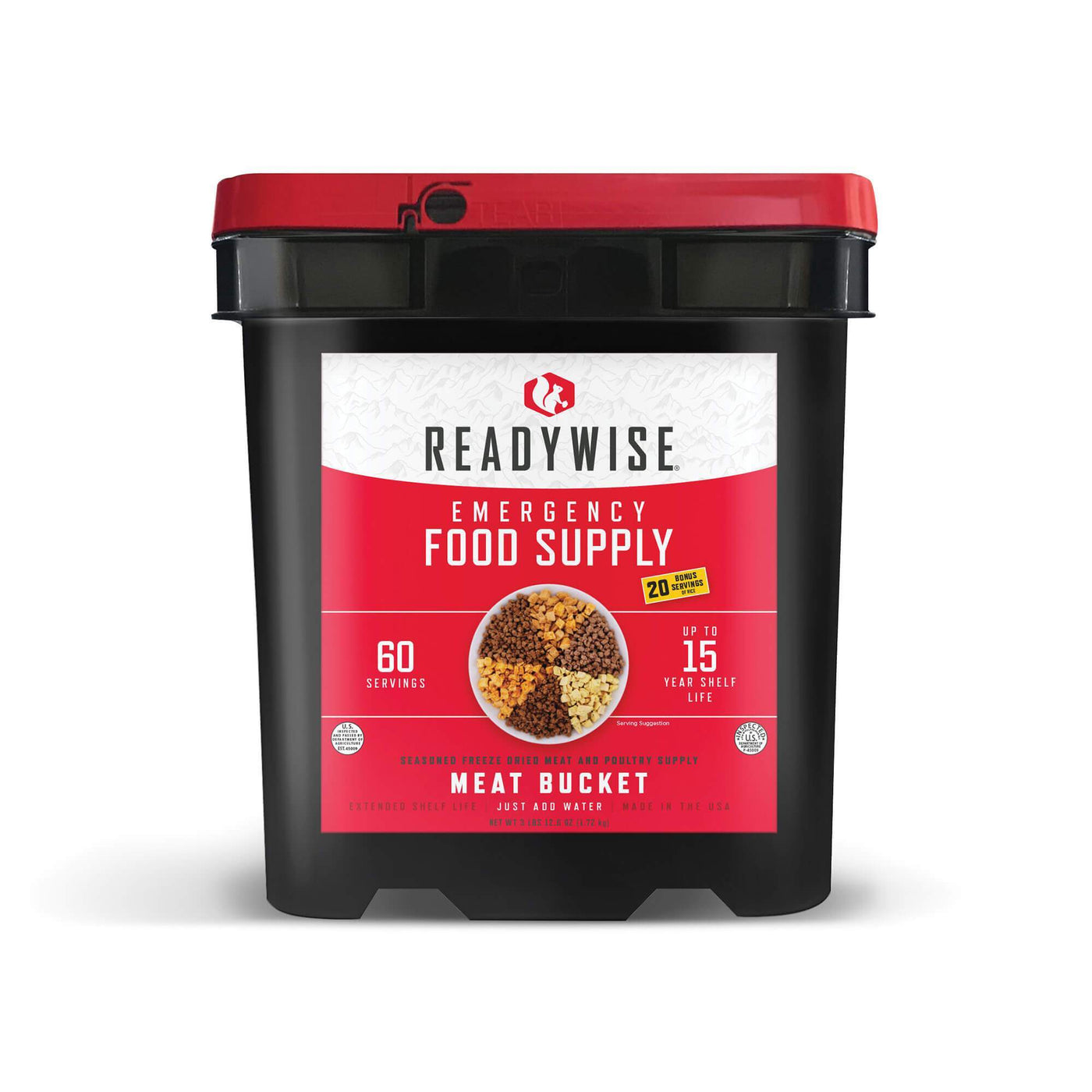 Meat Bucket (60 Servings) + Rice (20 Servings) Emergency Disaster Storable Food Prep (by ReadyWise)