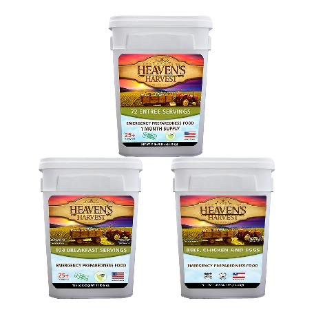 3 Food Buckets Survival Special! (1 Entree Bucket + 1 Protein Booster Bucket + 1 Breakfast Bucket) [308 Servings] by Heaven's Harvest